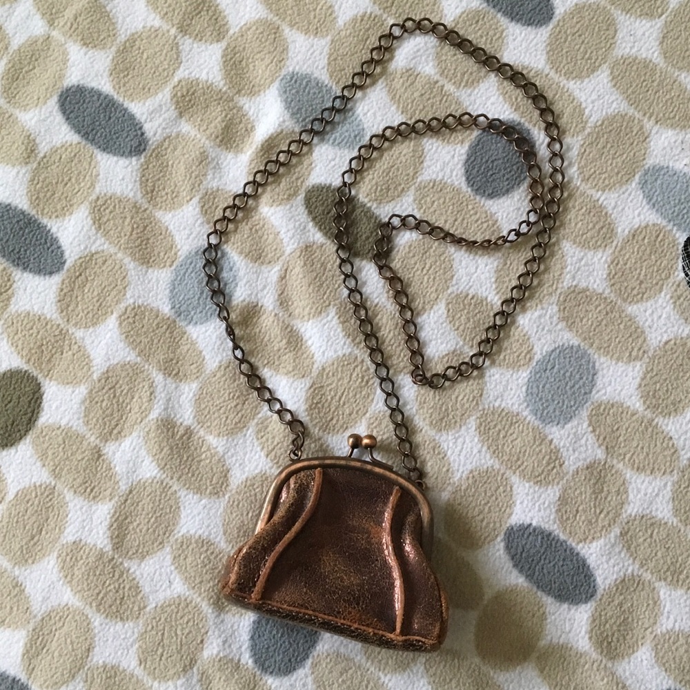 Kisslock Distressed Bronze Leather & Chain 👛 - Picture 5 of 6