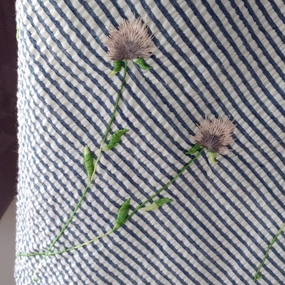 Embroidered Pink Flowers Seersucker Skirt