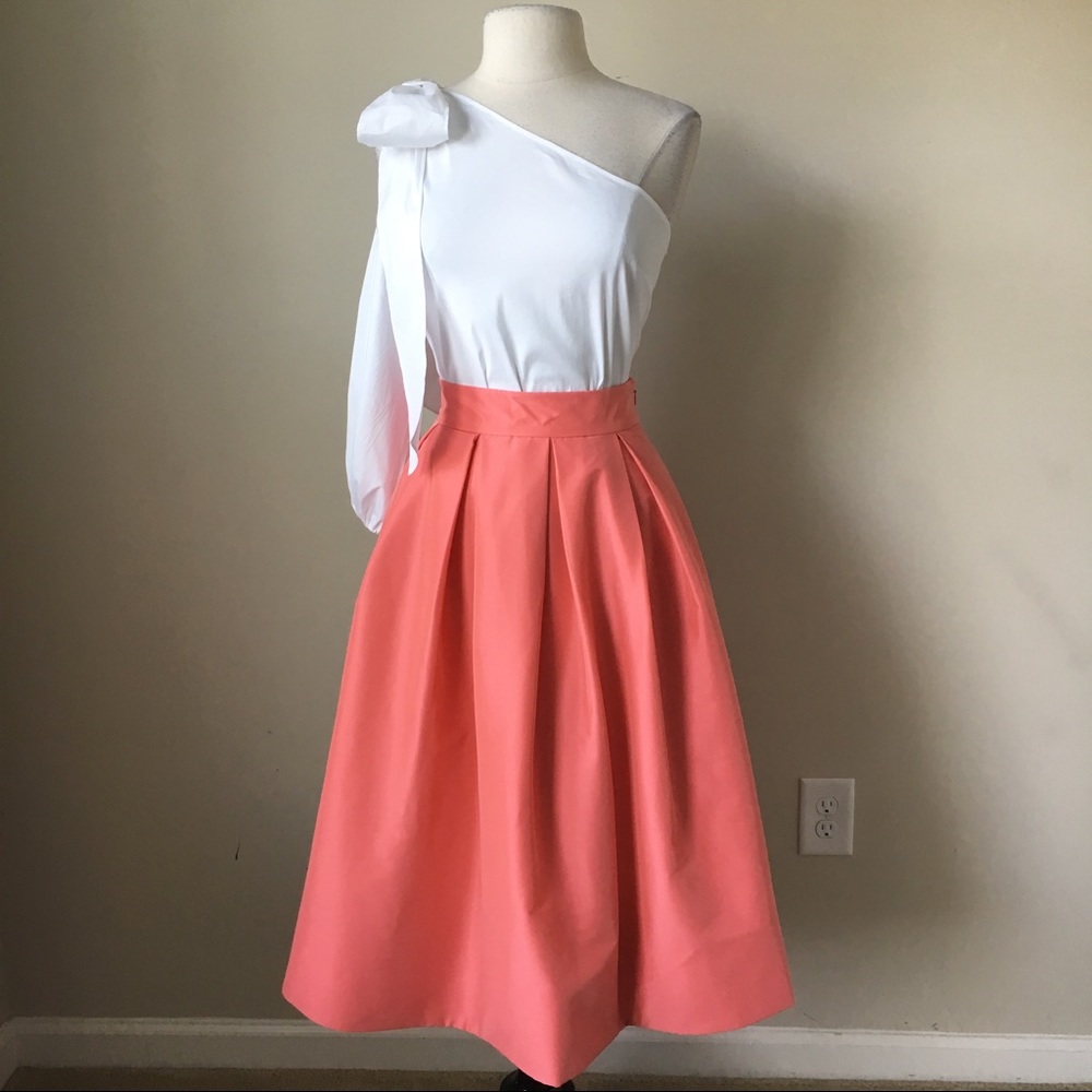 Box pleated taffeta midi gelato skirt - Picture 1 of 6