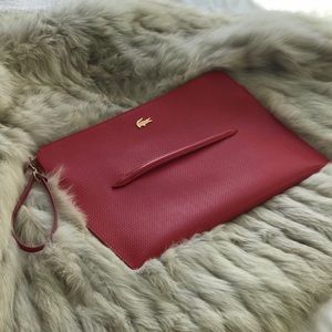 Lacoste Chantaco Leather Red Envelope Clutch