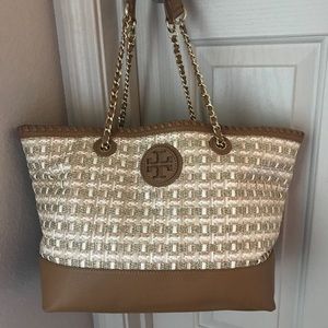 Tory Burch Marion woven straw tote bag!