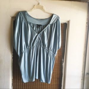 BCBG light blue satin-feel split-sleeve shirt