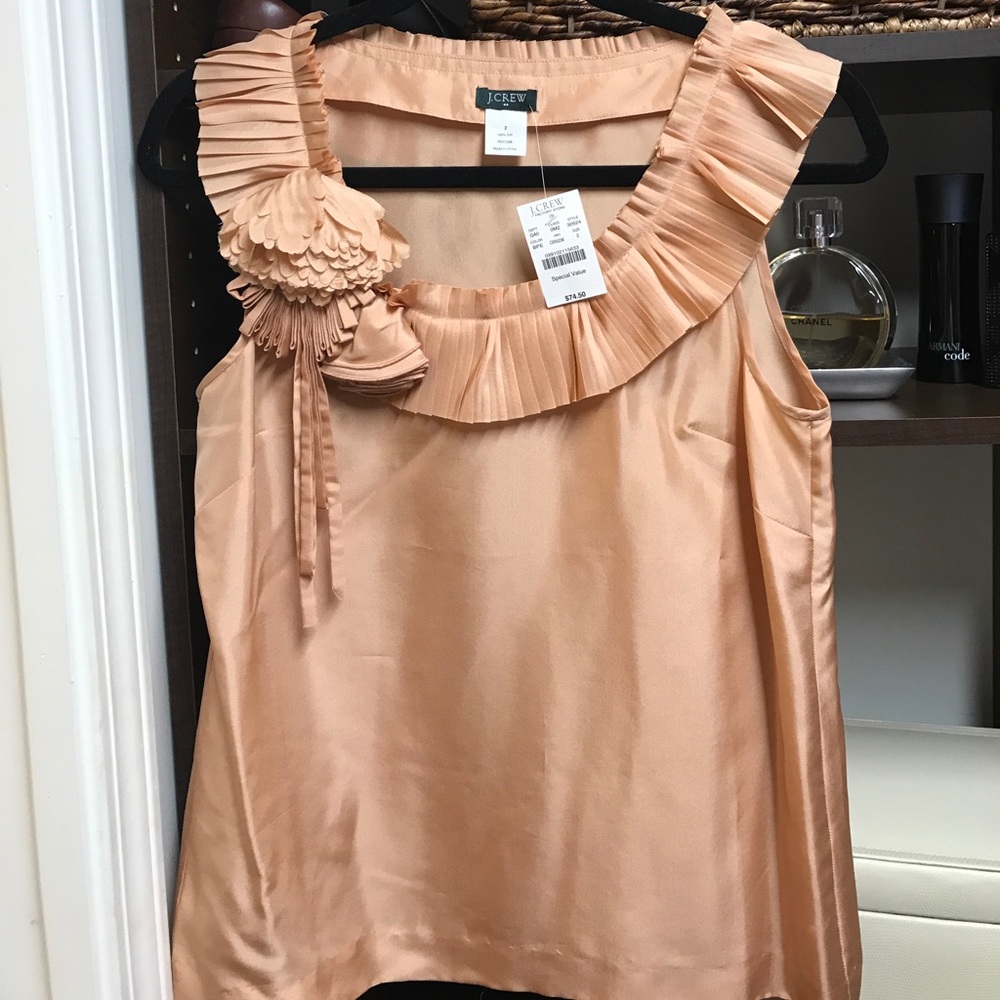 J Crew light orange ruffle neck Silk tank top