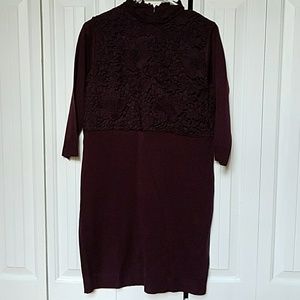 3/4 Sleeve Lace mock sweater dress