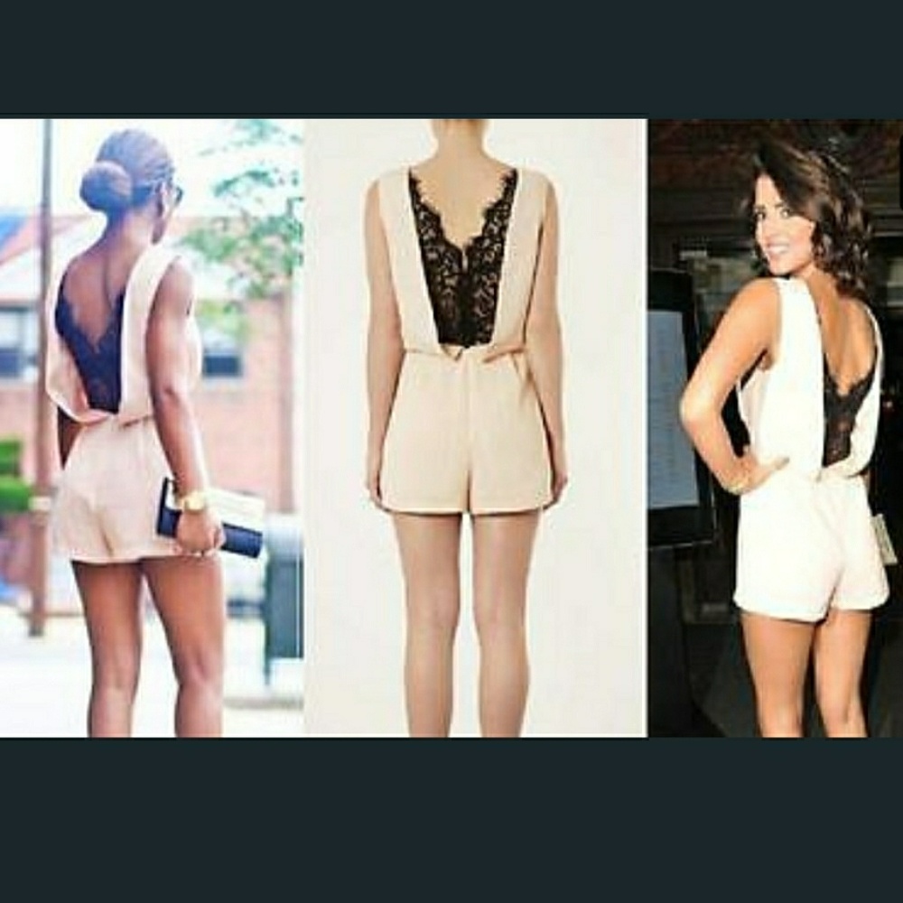 Topshop Petite Black Lace Back Tailored Romper