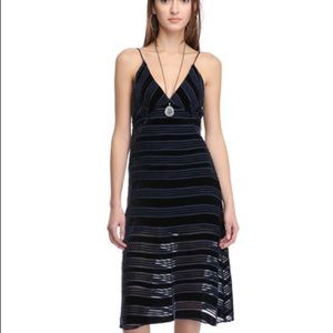 TWO ARROWS- new navy velvet burnout low back dress