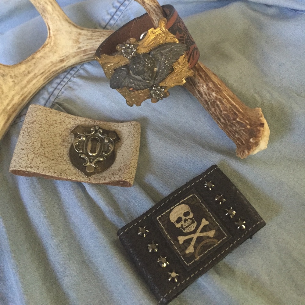 Leather Cuff Bracelets with Snaps -bundle of 3