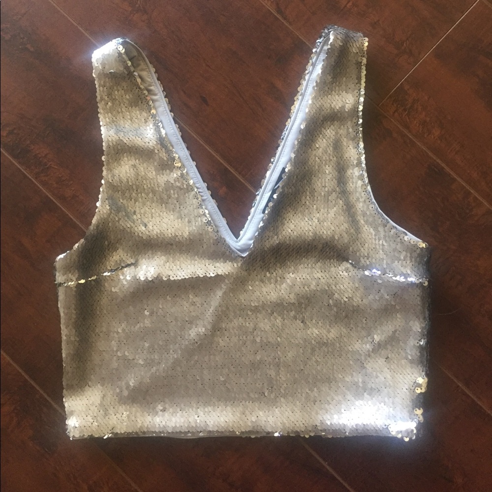 NWT Nasty Gal silver sequin crop top 