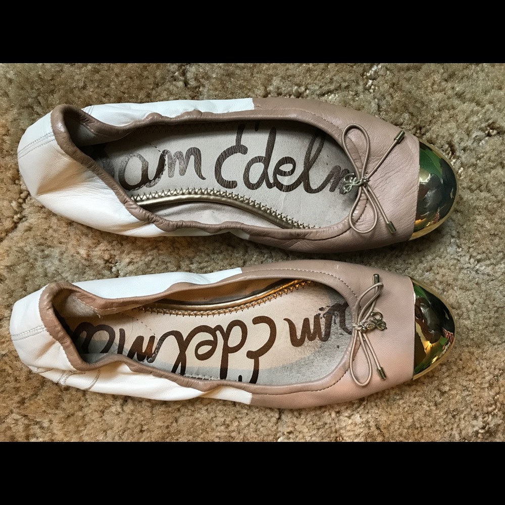 Sam Edelman Gold Fairleigh Captoe Ballerina Flats