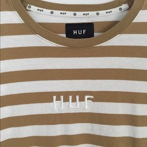 White & tan striped long sleeved HUF shirt