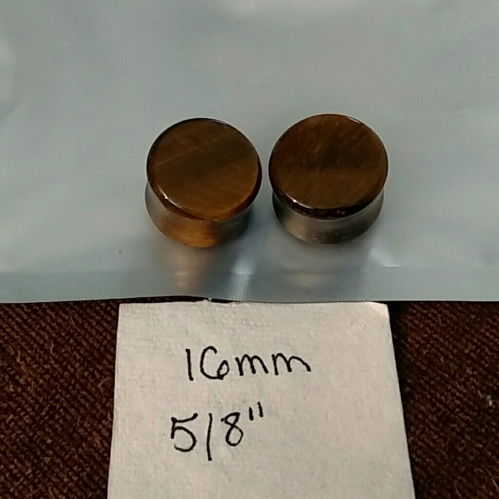 Tigers eye  natural stone plugs 16mm 5/8"