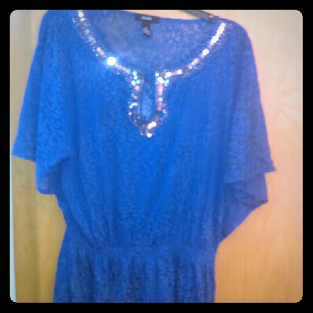 Alfani Blue Burnout Embellished Chic top