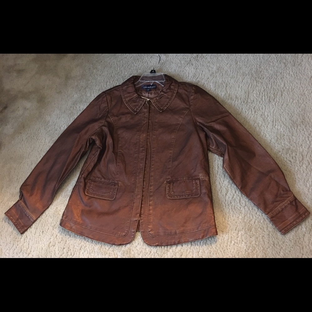 Susan Graver faux leather copper colored jacket.