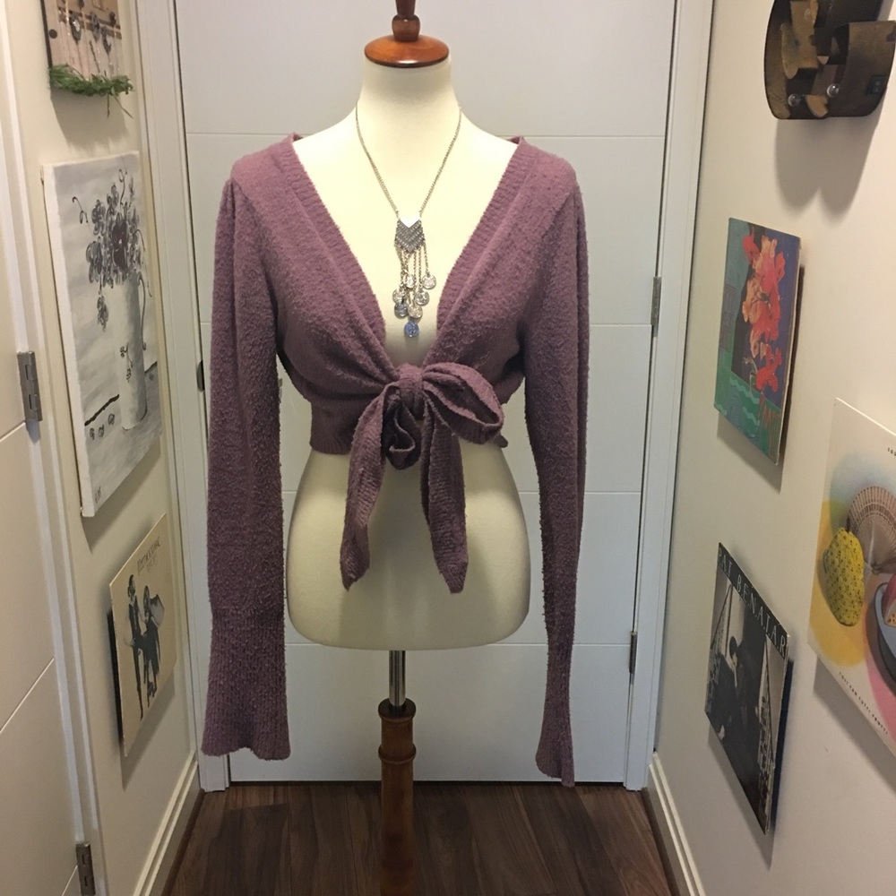 Purple ballerina style cropped wrap sweater
