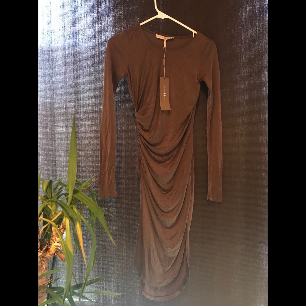 Halston Heritage Dark Ash Ruched Dress, NWT size 0
