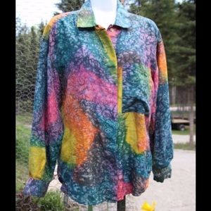 Vintage DIANE GILMAN Batiked Tyedye Silk Blouse
