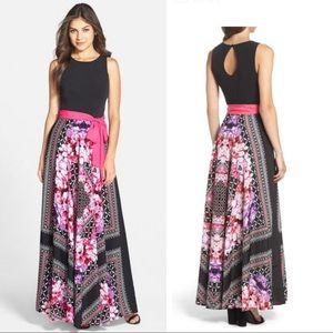 Eliza J Scarf Print Jersey & Crêpe de Chine Maxi