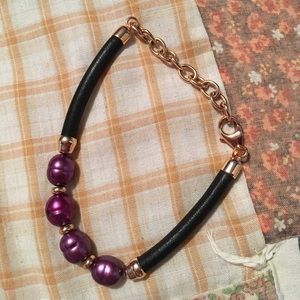 Bronze, leather, & Honora pearl bracelet