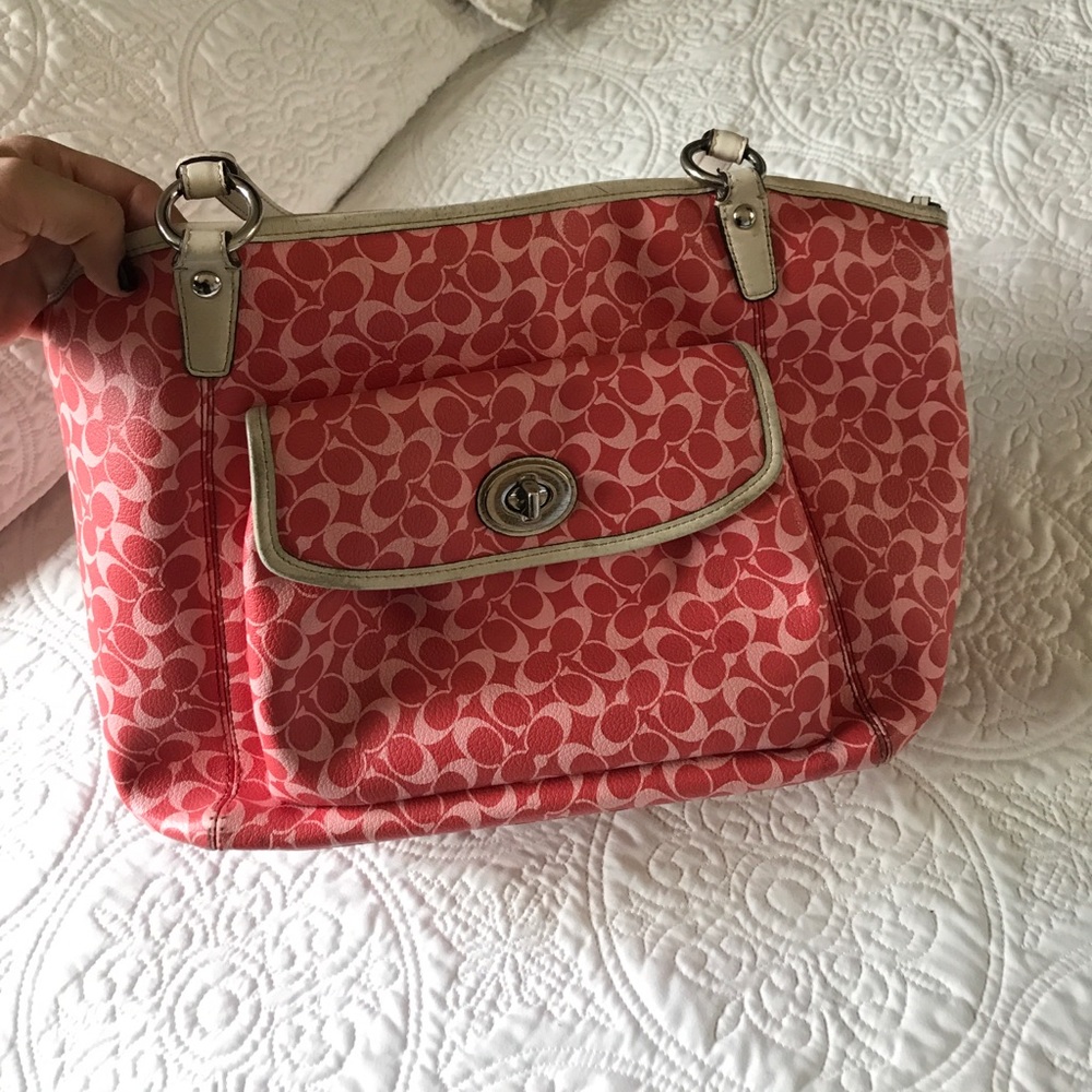 Pink and White Coach Patent Bag