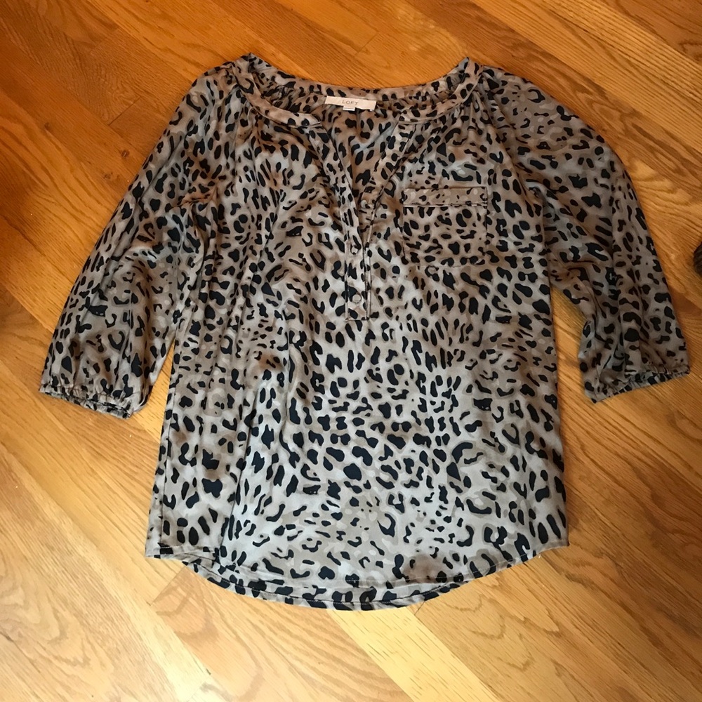 LOFT 3/4 sleeve leopard print blouse