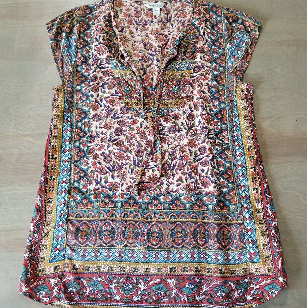 Lucky Brand scarf printed embellished top