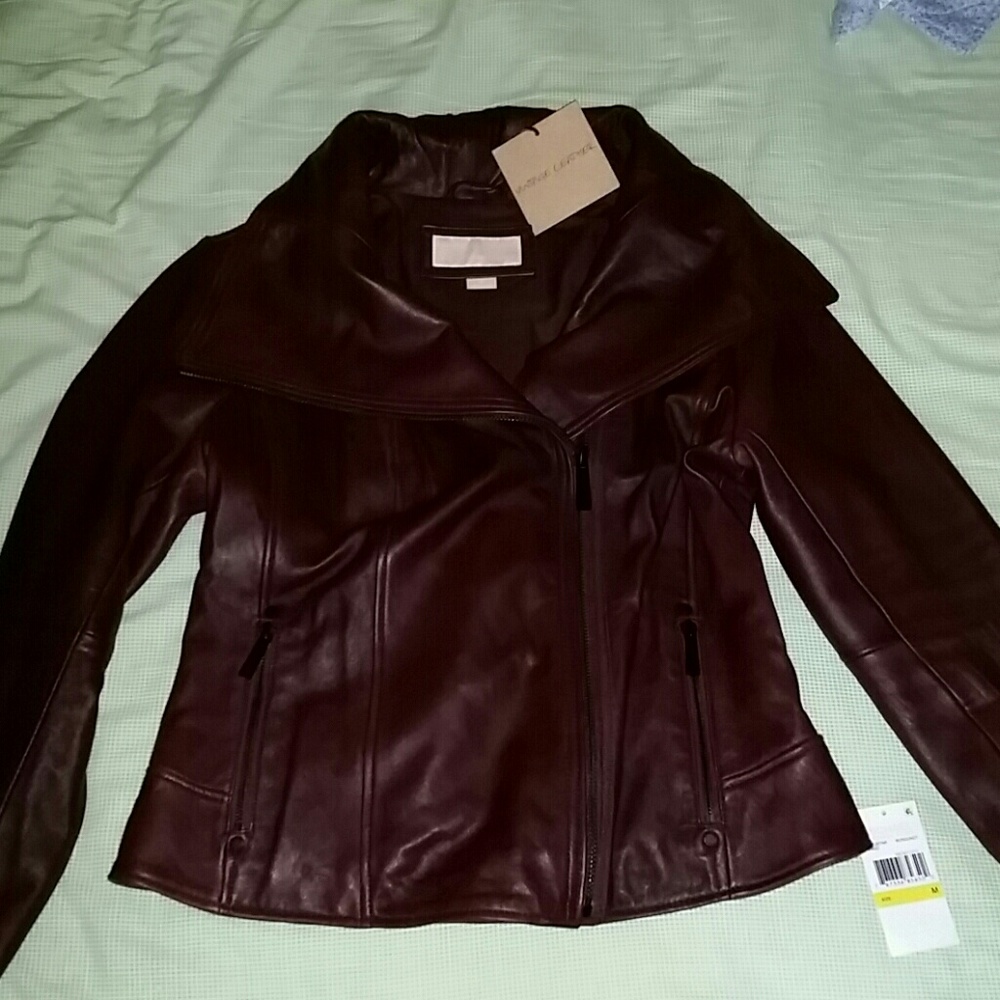 NEW MICHAEL KORS BurgundyLeather Motorcycle Jacket