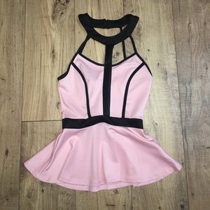 NWT Women’s Pink & Black Caged Peplum Tank Top