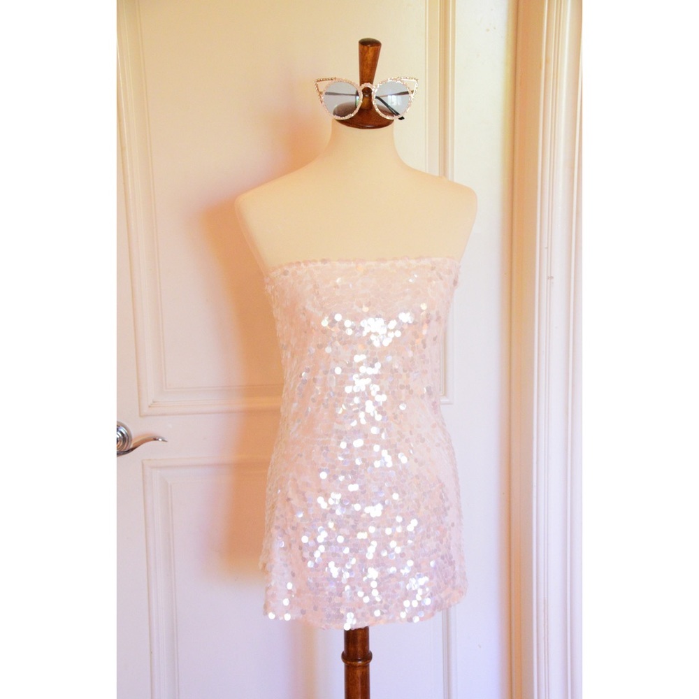 Cream sequin strapless top