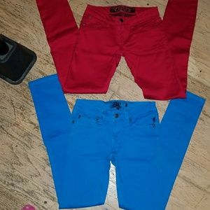 Red and turquoise pants!