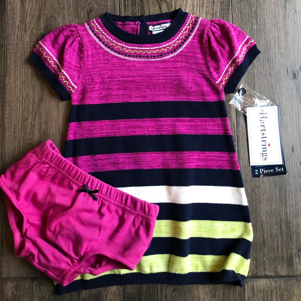 NWT Hartstrings Striped Sweater Dress Set 12M