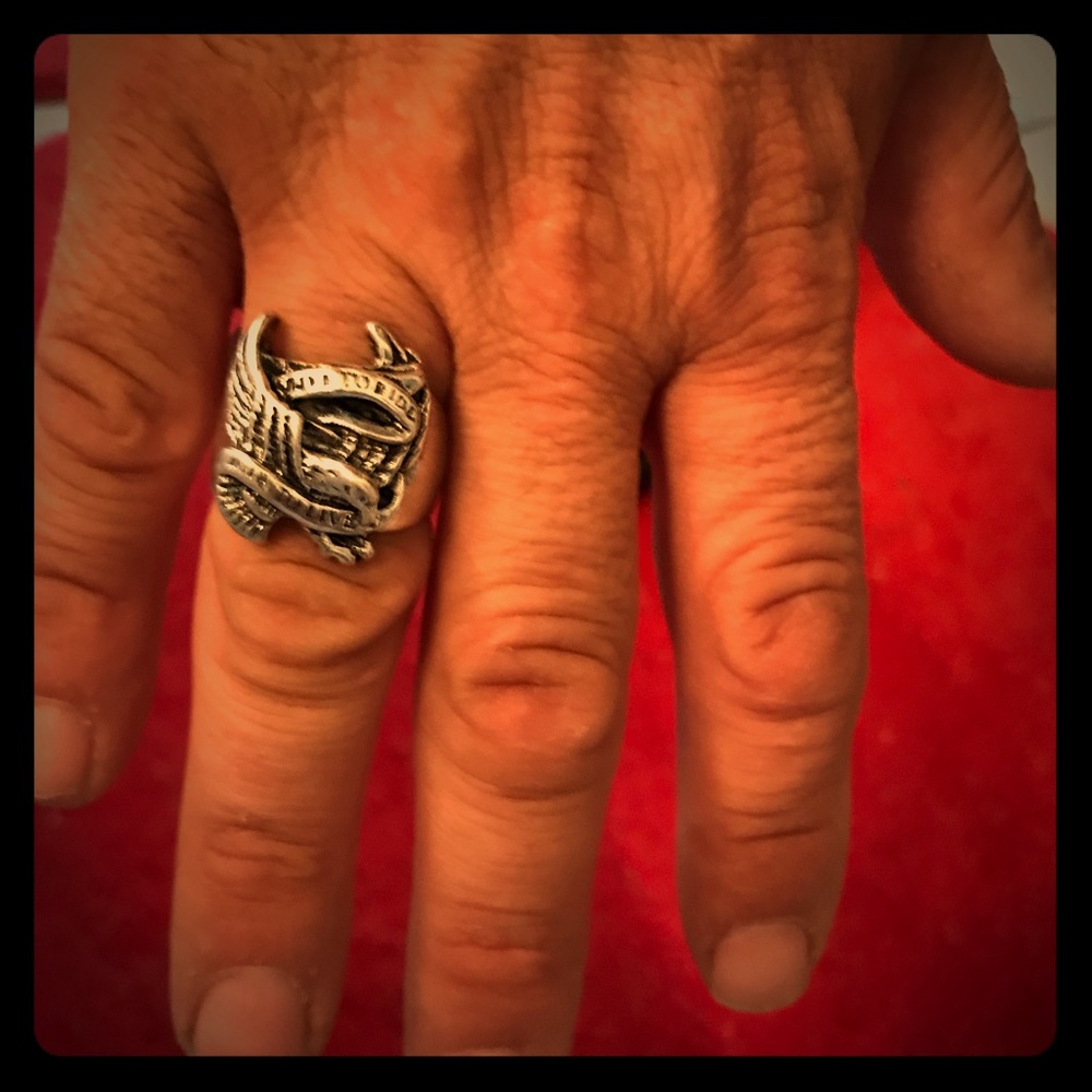 NEW men's stainless steel 'Live to Ride' ring size 10