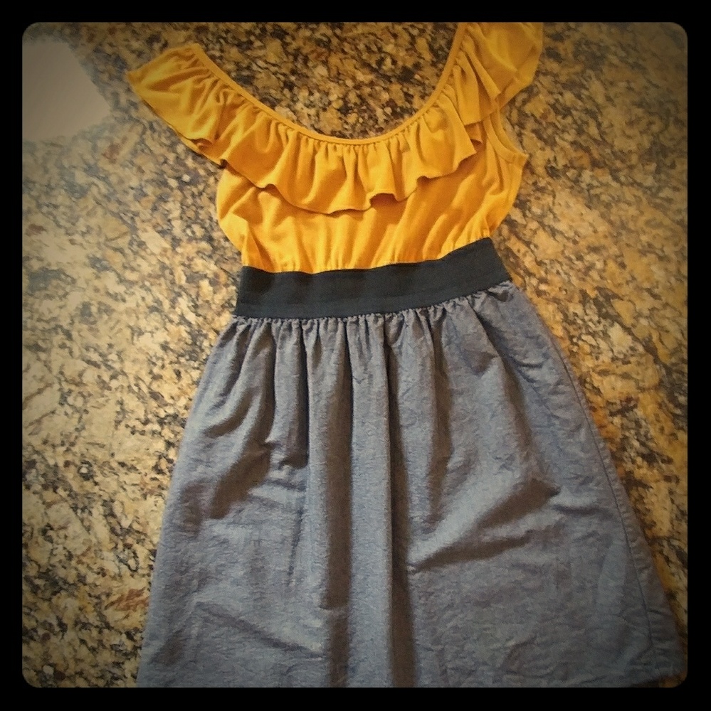 Golden ruffled denim-like dress