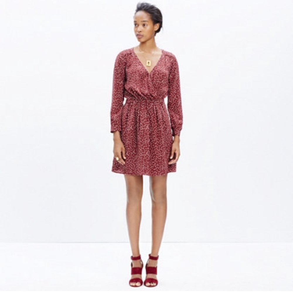 Silk Faux-Wrap Dress Paintbrush Dot.