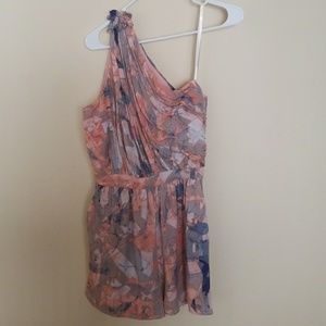 On shoulder romper, side zipper, cinched waist