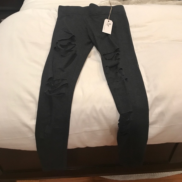 Ripped Distressed Charcoal Grey Leggings XS - Picture 1 of 4