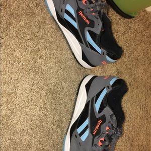 Grey, blue, and white mens reebok shoes