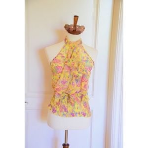 Beautiful Floral Print Yellow Halter Top