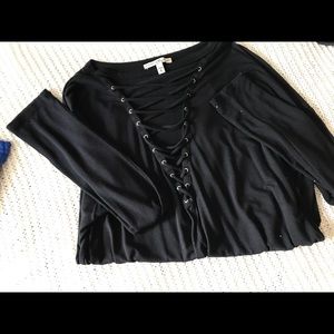 Long sleeve black express lace up front