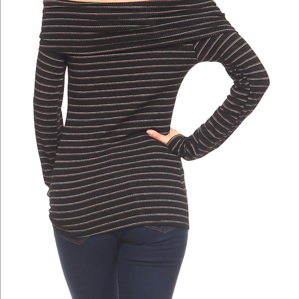 ONE LEFT Striped off-shoulder cozy sweater - Picture 5 of 7