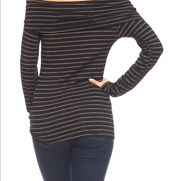 ONE LEFT Striped off-shoulder cozy sweater - Picture 5 of 7