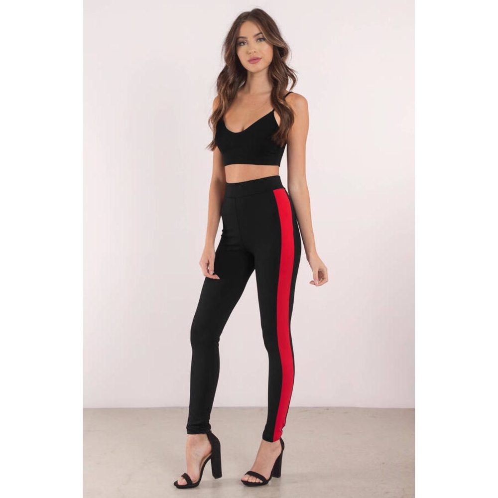 Black Red Stripe Pants - Picture 3 of 6