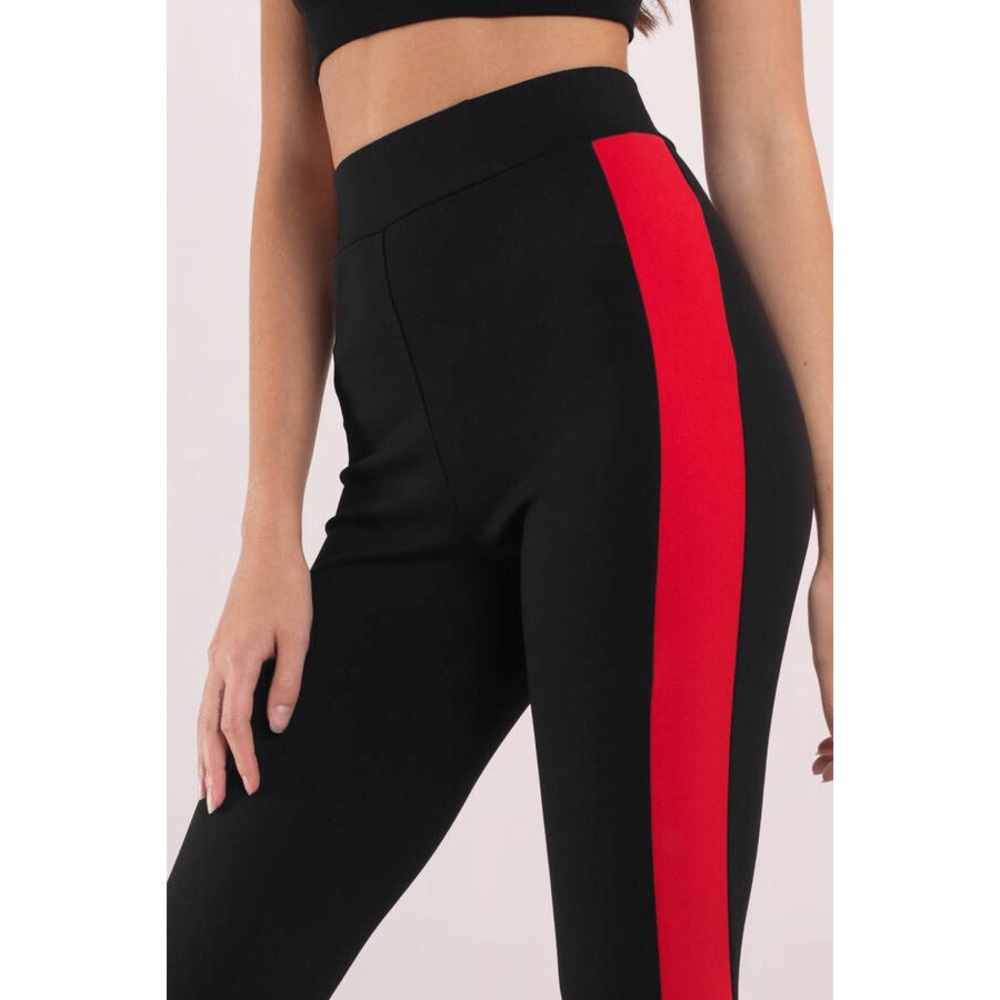 Black Red Stripe Pants - Picture 4 of 6
