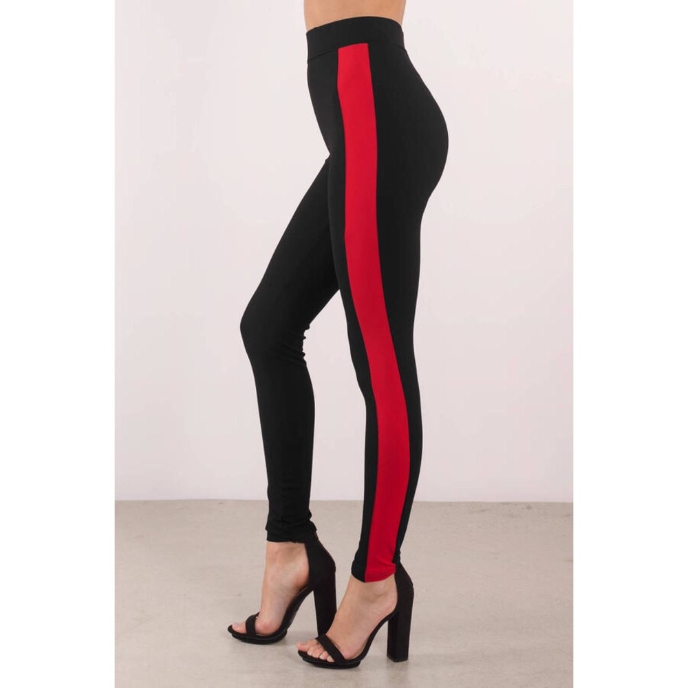 Black Red Stripe Pants - Picture 5 of 6