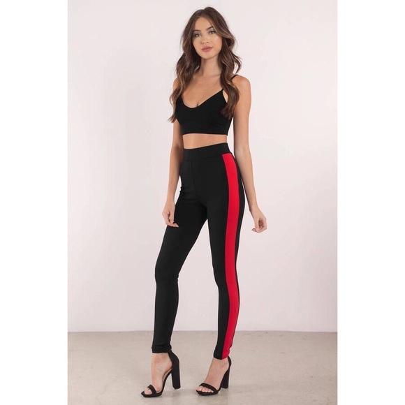 Black Red Stripe Pants - Picture 3 of 6