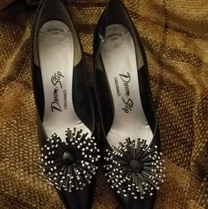 Black and white flower heel