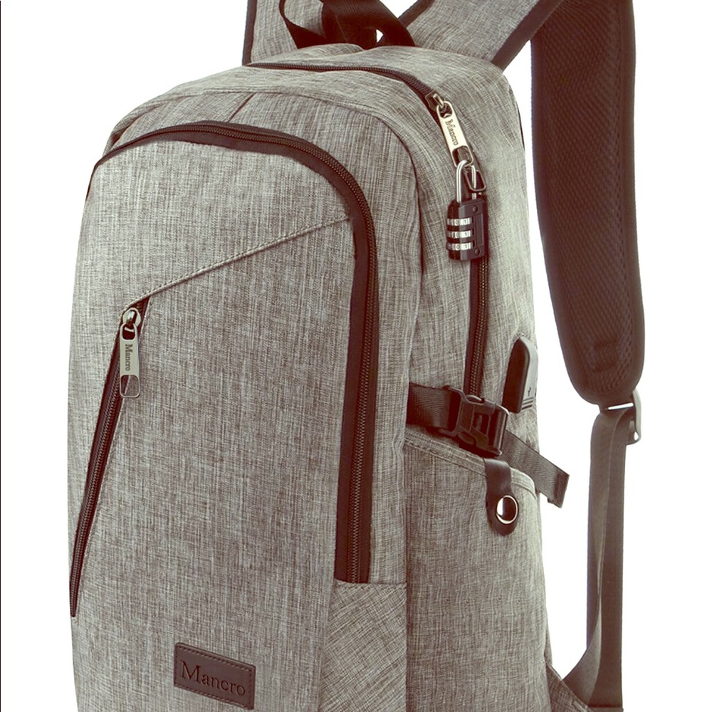 Mancro grey water resistant laptop backpack