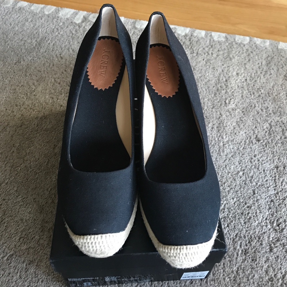 J Crew Black Seville Espadrille Wedges NIB SZ 8.5M