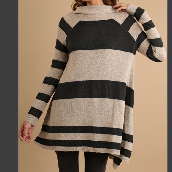 (1 LG left) Cowl Neck Sweater Stripe Tunic Dress - Picture 2 of 5