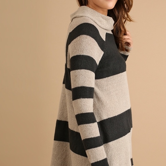 (1 LG left) Cowl Neck Sweater Stripe Tunic Dress - Picture 3 of 5