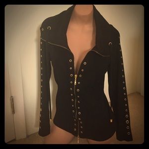 by Caché - Black Gold Studded Zip-up Jacket